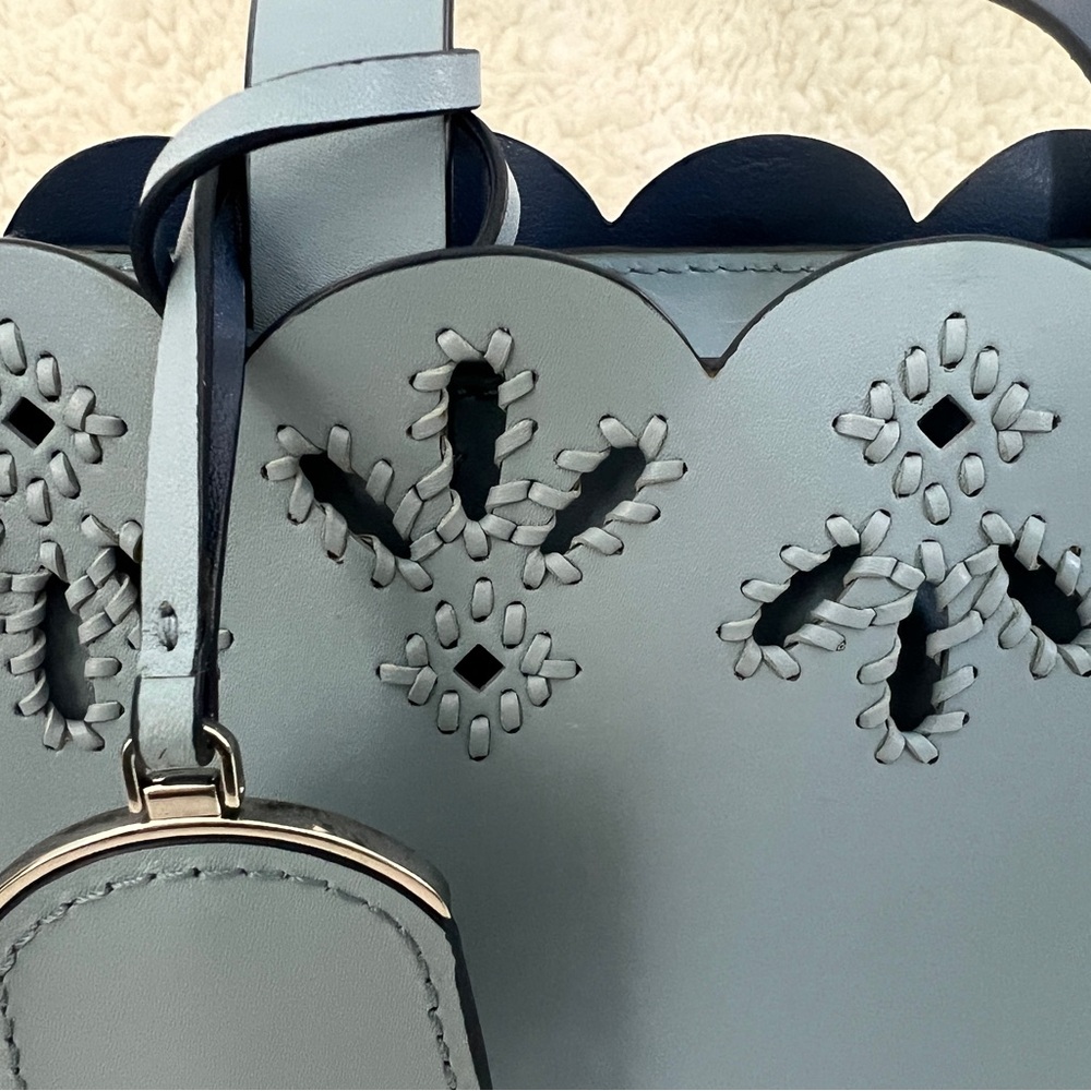 Kate Spade Magnolia Street Eyelet Mini Mina Light Blue Leather Purse, beautiful - Picture 6 of 16